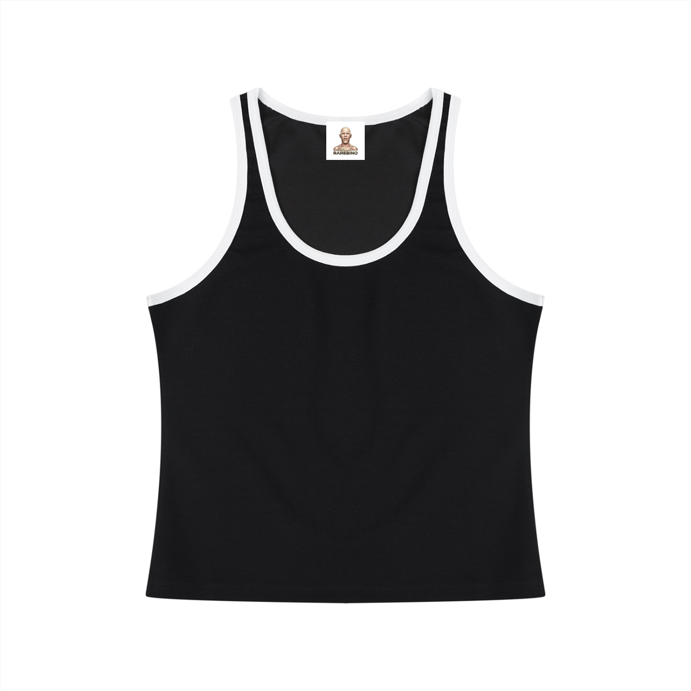 Color block cropped tank top by RAREBINO featuring vibrant color panels and a fitted sleeveless design.