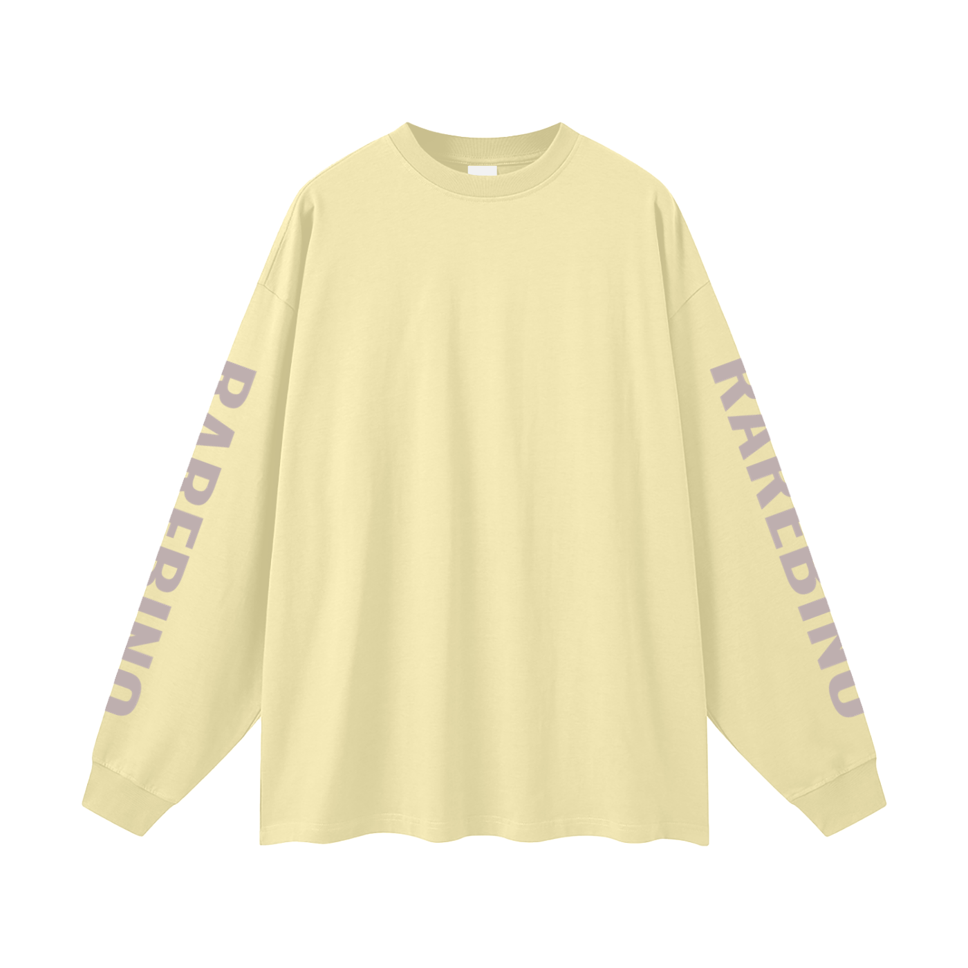Oversized RAREBINO long sleeve T-shirt in neutral color, relaxed fit with soft fabric and casual style, shown on a hanger.