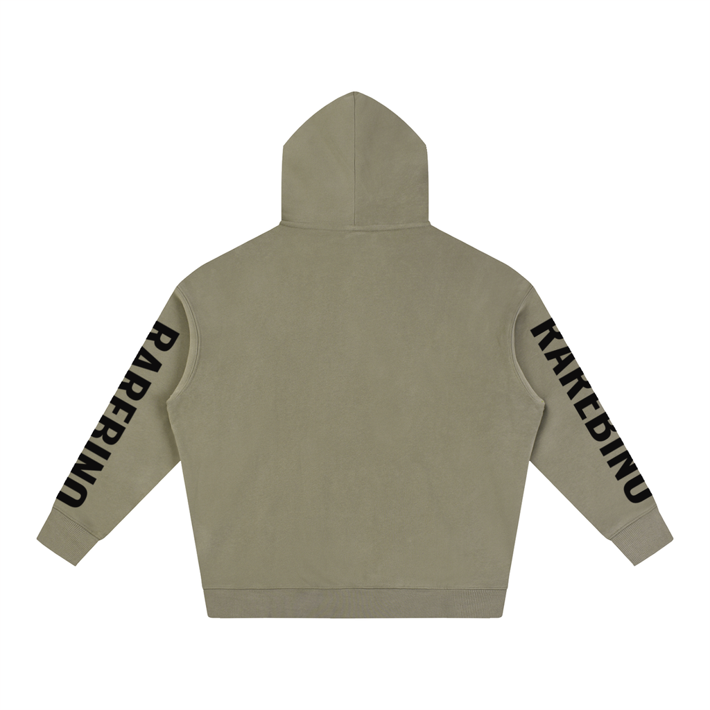 Gray oversized fleeced hoodie by RAREBINO featuring a relaxed fit and soft fleece material, displayed on a hanger.