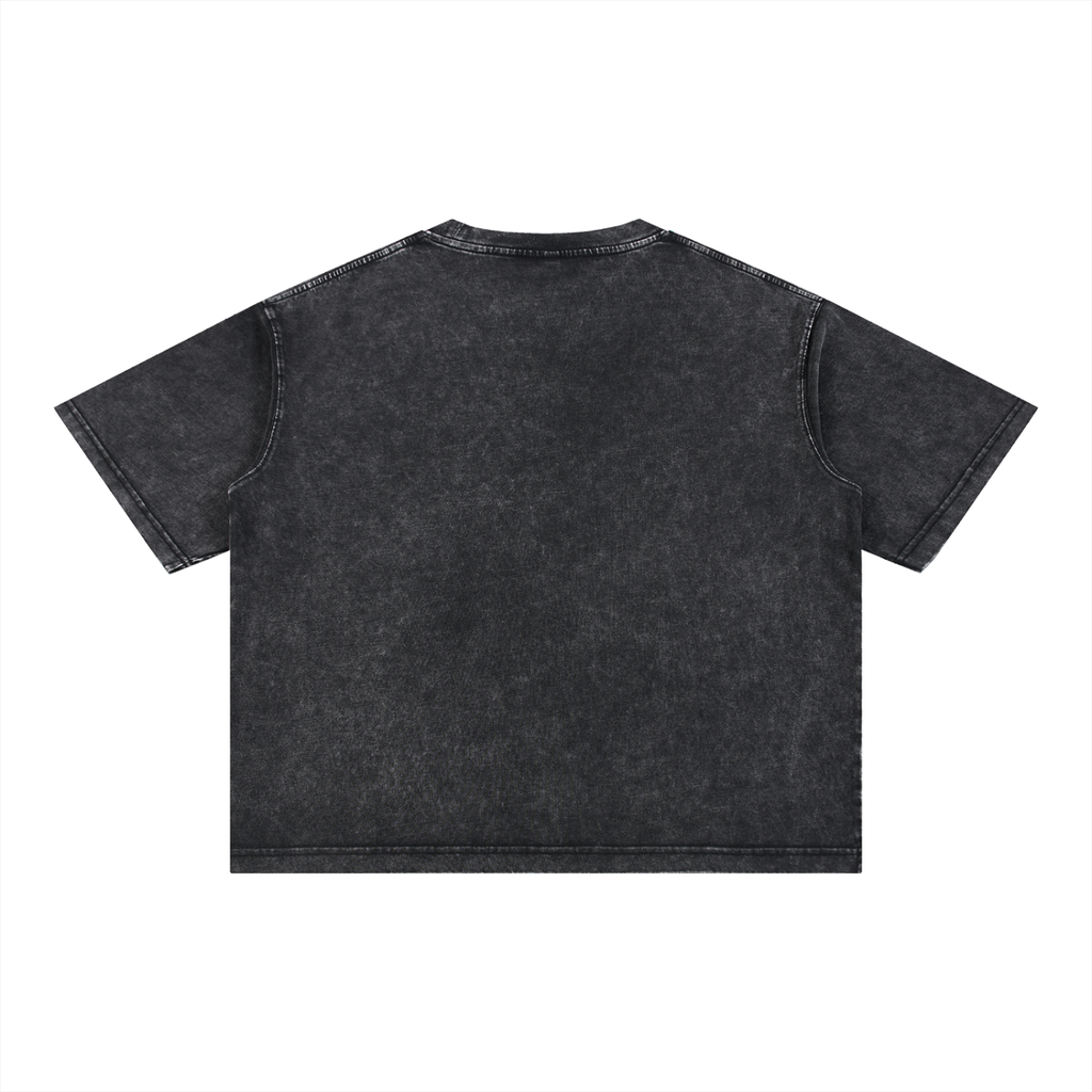 Mineral Wash Boxy Cotton T-Shirt by RAREBINO showing a casual, mineral-washed fabric in a relaxed fit style.