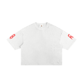 Rarebino classic frayed boxy tee displayed on a hanger, showcasing its relaxed fit and distressed hem detail.