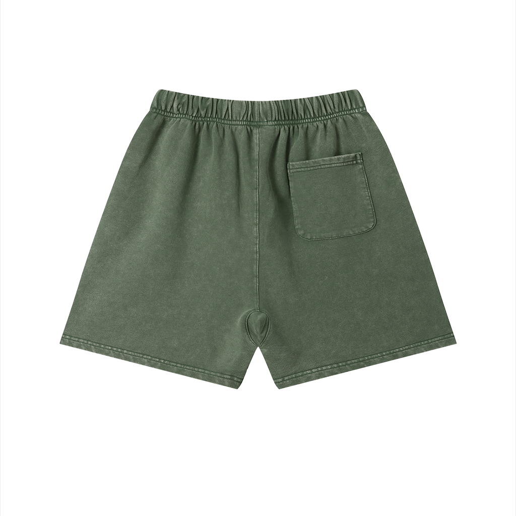 Vintage Wash Cotton Shorts by RAREBINO displayed on a hanger with a relaxed fit and faded denim look.