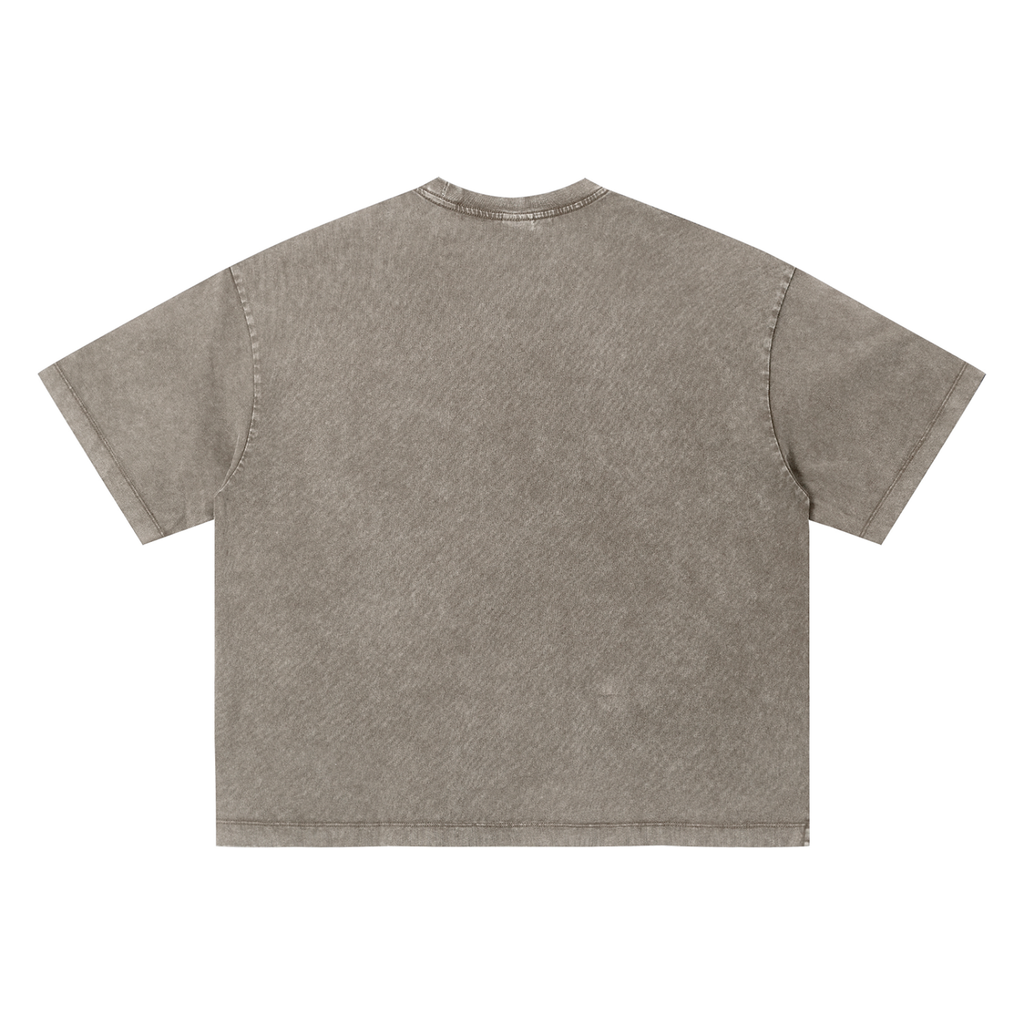 Vintage wash boxy T-shirt by RAREBINO featuring a relaxed fit and faded denim-style fabric on a plain background.