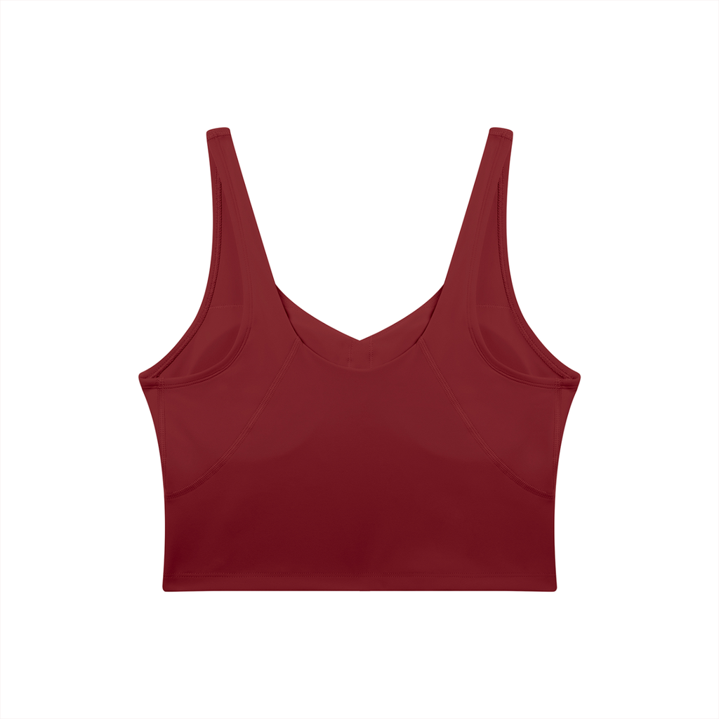 RAREBINO V-neck yoga sports bra with breathable fabric and supportive design, visible on a model during exercise.