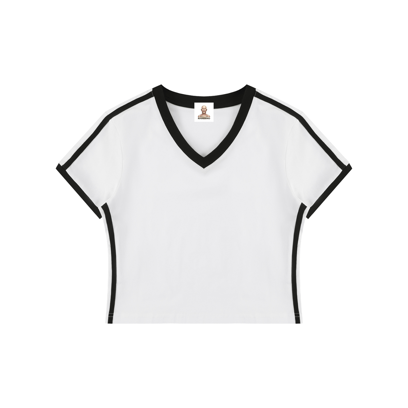 Retro Binding V-Neck Crop T-Shirt by RAREBINO, featuring a fitted V-neck design and cropped length with vintage-inspired style.