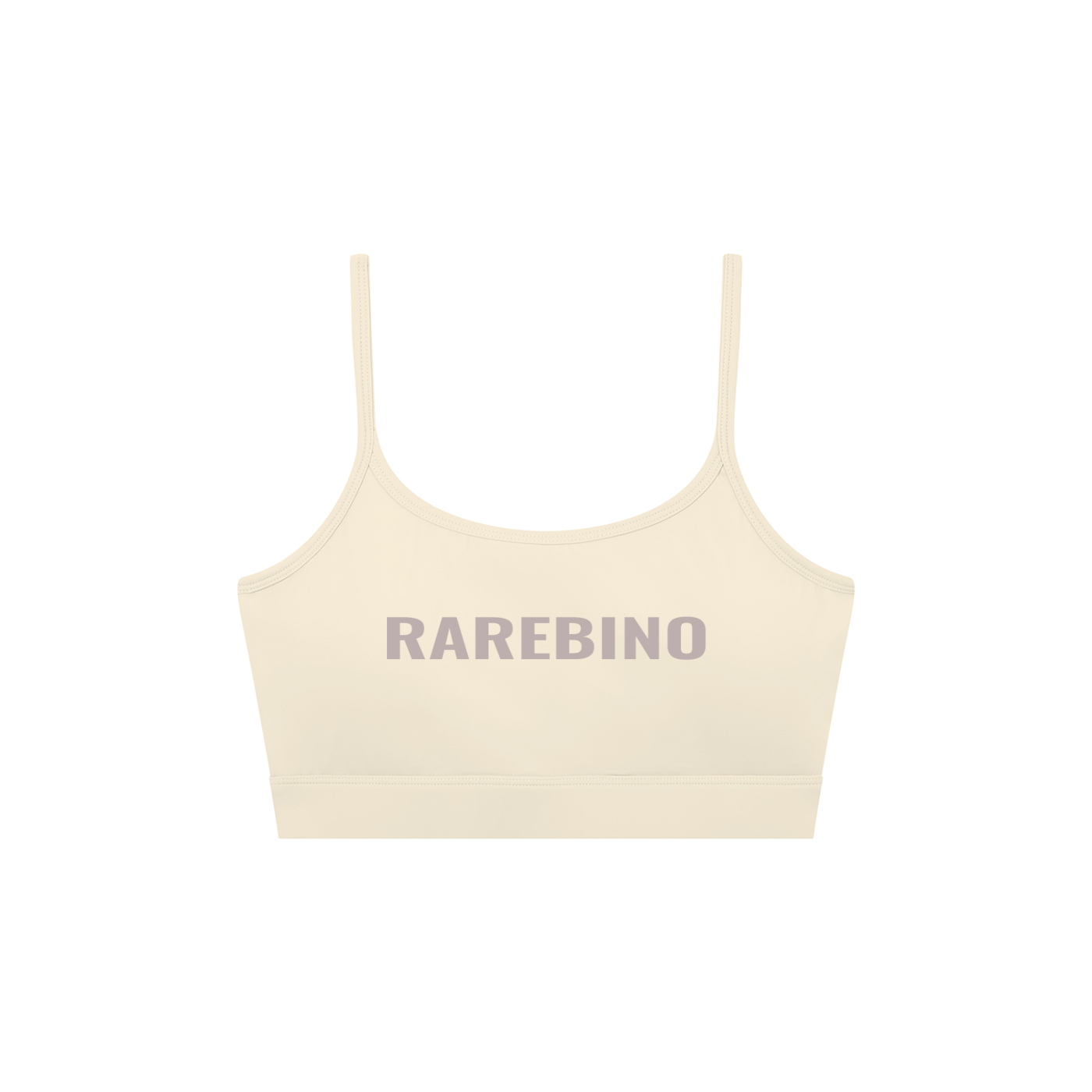 Solid black U-neck sports bra by RAREBINO featuring a close-fitting design and supportive fabric for active wear.