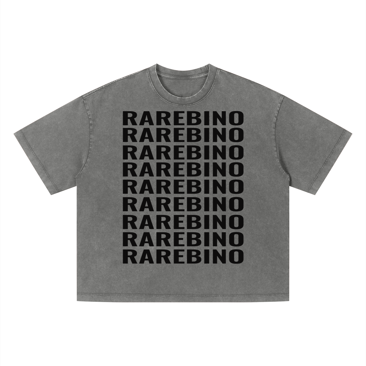 Vintage wash boxy T-shirt by RAREBINO featuring a relaxed fit and distressed fabric, displayed on a hanger.