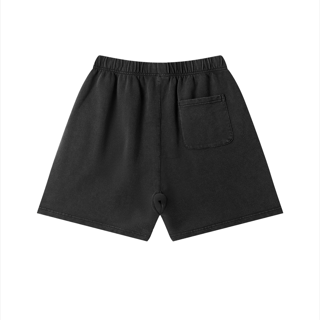 Vintage wash cotton shorts by RAREBINO, showing relaxed fit and classic design with faded denim look and rolled hems.