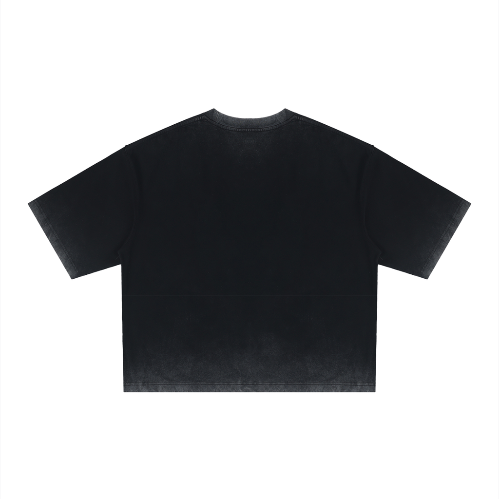 Reverse dyed boxy T-shirt by RAREBINO featuring a relaxed fit and unique color variation, displayed on a plain background.