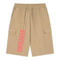 Rarebino drawstring cargo shorts with multiple pockets, made of lightweight fabric, featuring a relaxed fit and casual style.