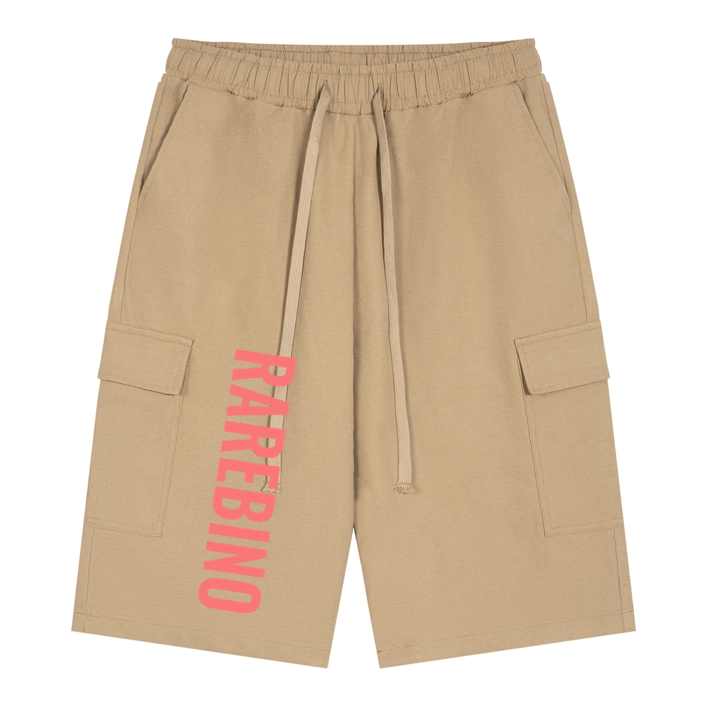 Rarebino drawstring cargo shorts with multiple pockets, made of lightweight fabric, featuring a relaxed fit and casual style.