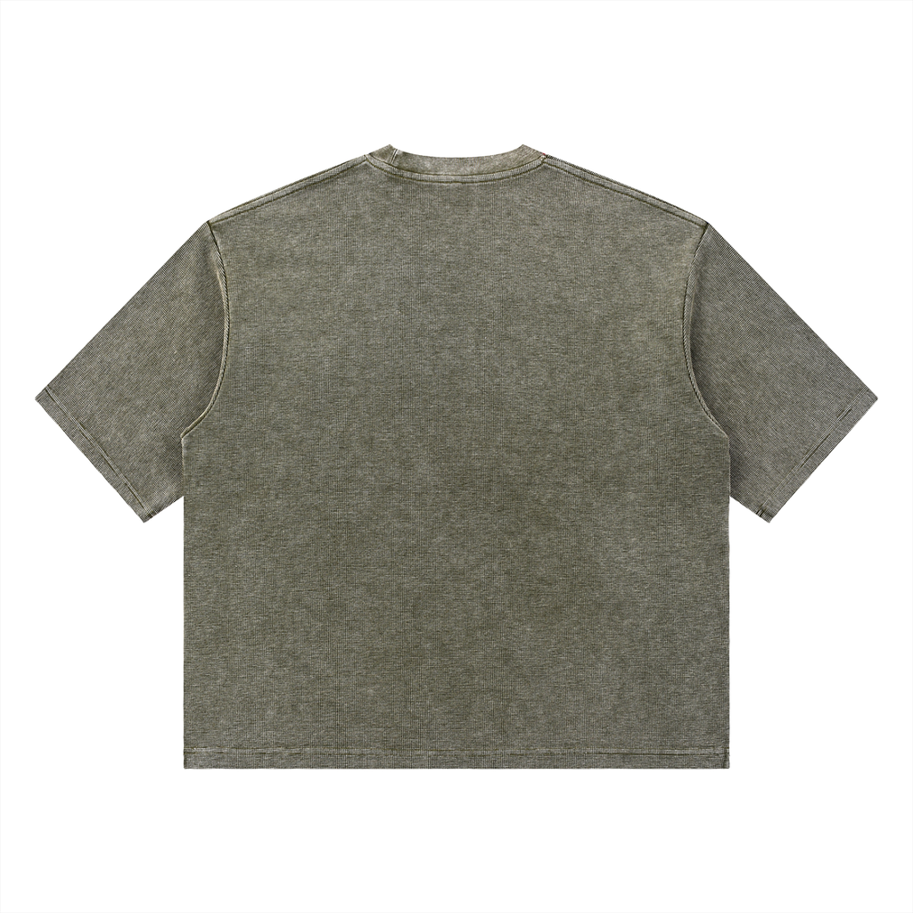 Rarebino mineral wash waffle boxy T-shirt showing a casual fit with textured waffle fabric in a mineral wash finish.