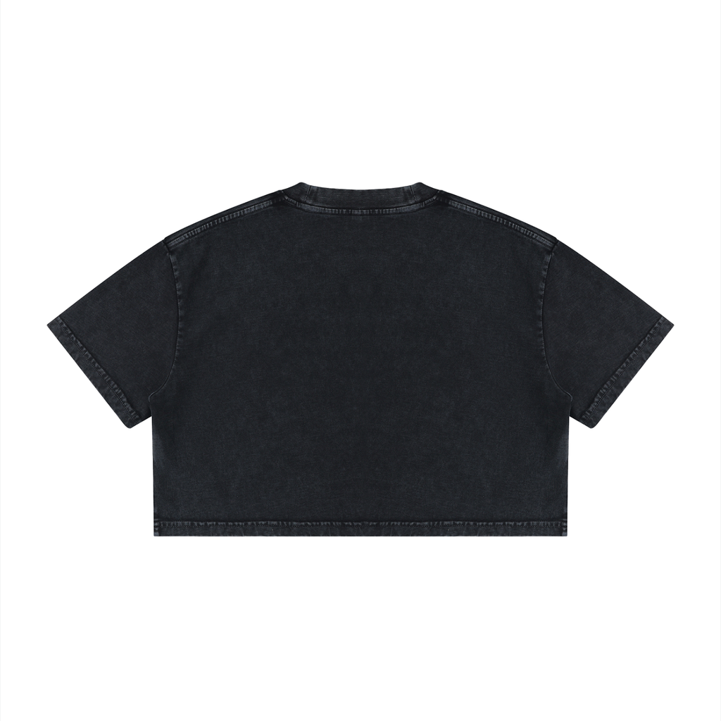 Mineral wash cotton crop T-shirt by RAREBINO, showing a relaxed fit with short sleeves and a casual style.