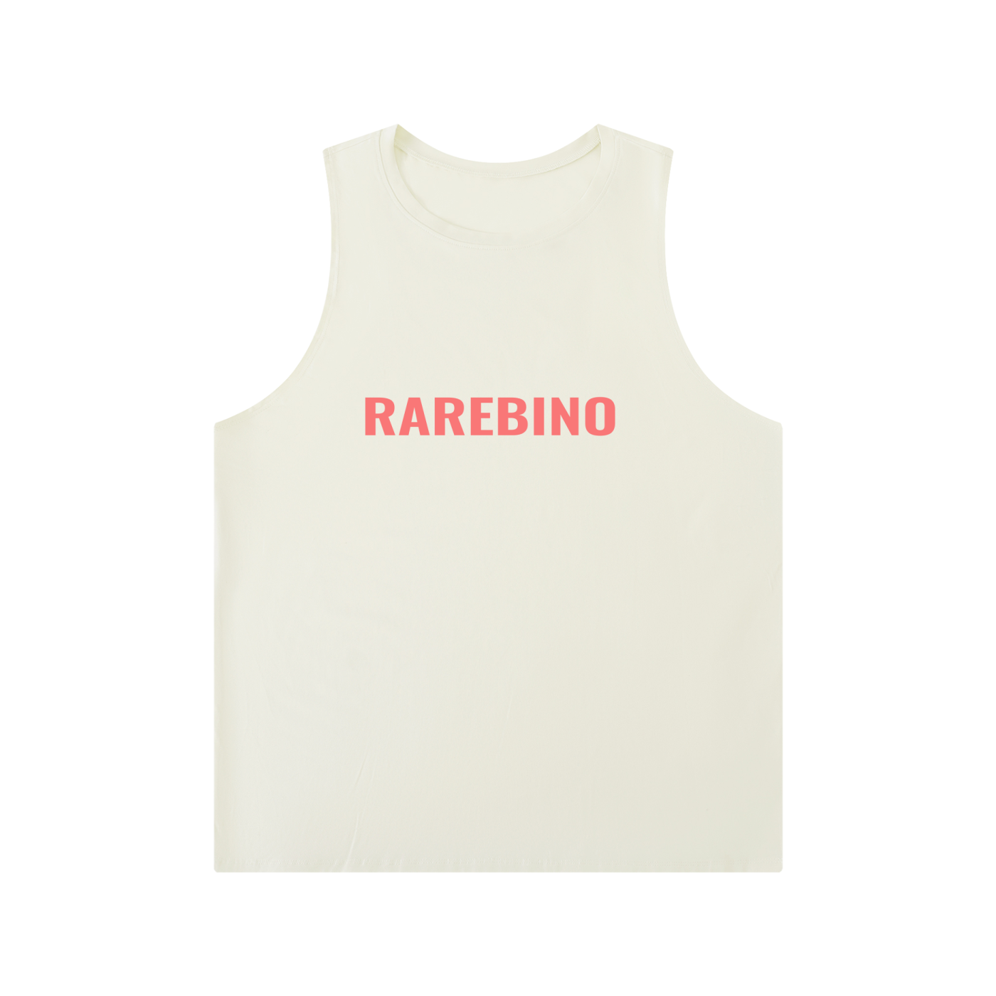 Solid color RAREBINO crewneck tank top displayed on a mannequin, featuring a sleeveless design and relaxed fit.