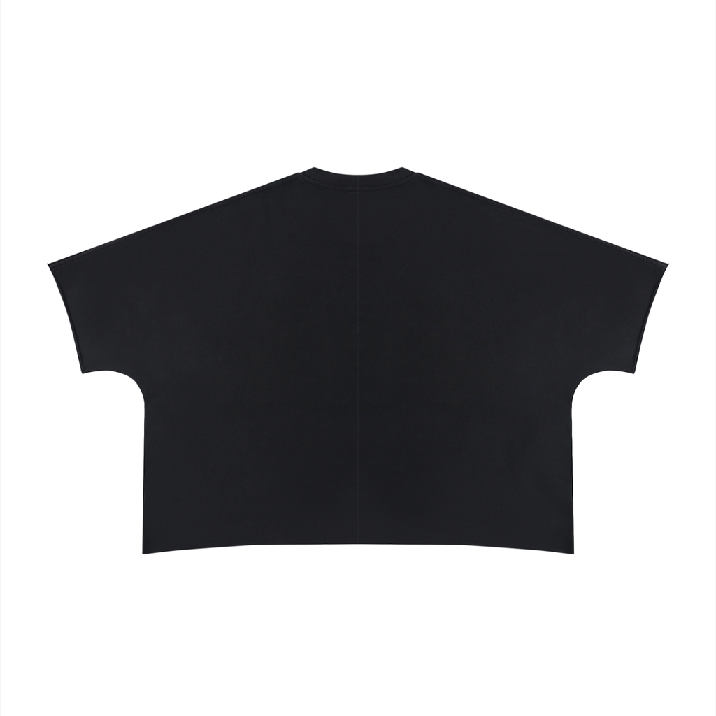 Rarebino heavyweight boxy raw edge T-shirt displayed flat with a relaxed fit and unfinished hem, showcasing casual streetwear style.