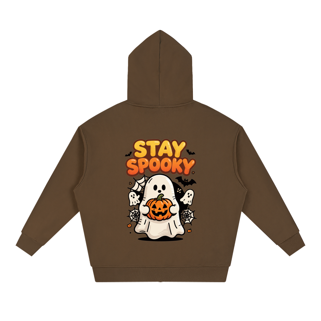 Rarebino loose solid full zip hoodie, front view showing soft fabric, hood, and full zipper closure.