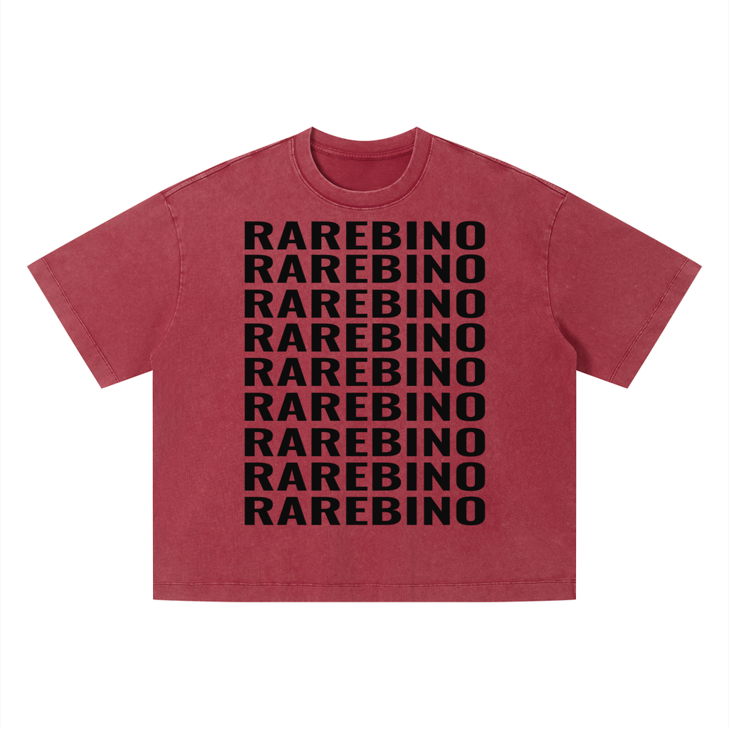 Vintage wash boxy T-shirt by RAREBINO featuring a relaxed fit and faded fabric, displayed on a plain background.