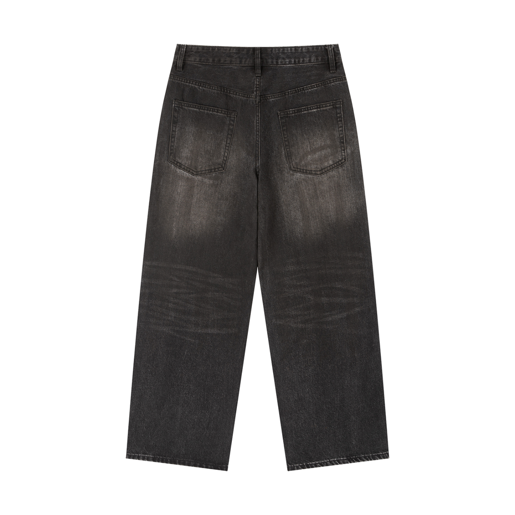 Vintage wash heavyweight denim jeans by RAREBINO, showing classic fit and distressed details on a neutral background.