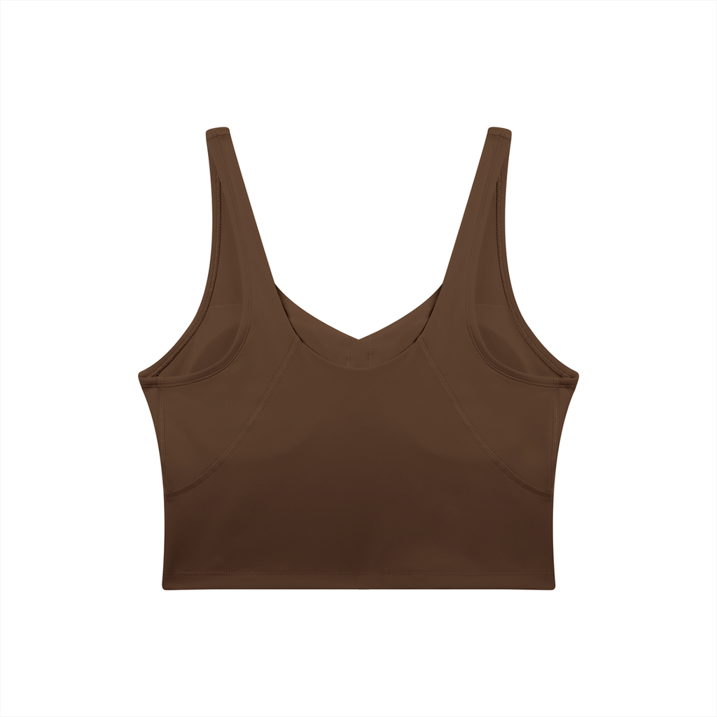 RAREBINO V-neck yoga sports bra shown on a model, featuring a comfortable fit and supportive design for active wear.