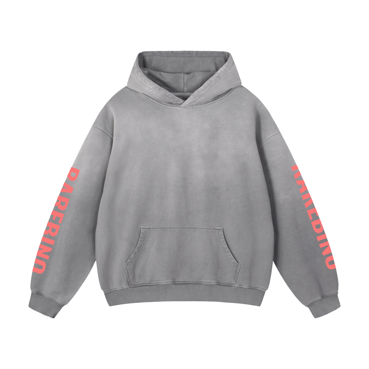 Light brown RAREBINO heavyweight sunfade oversized hoodie with a relaxed fit and soft fabric, displayed on a hanger.