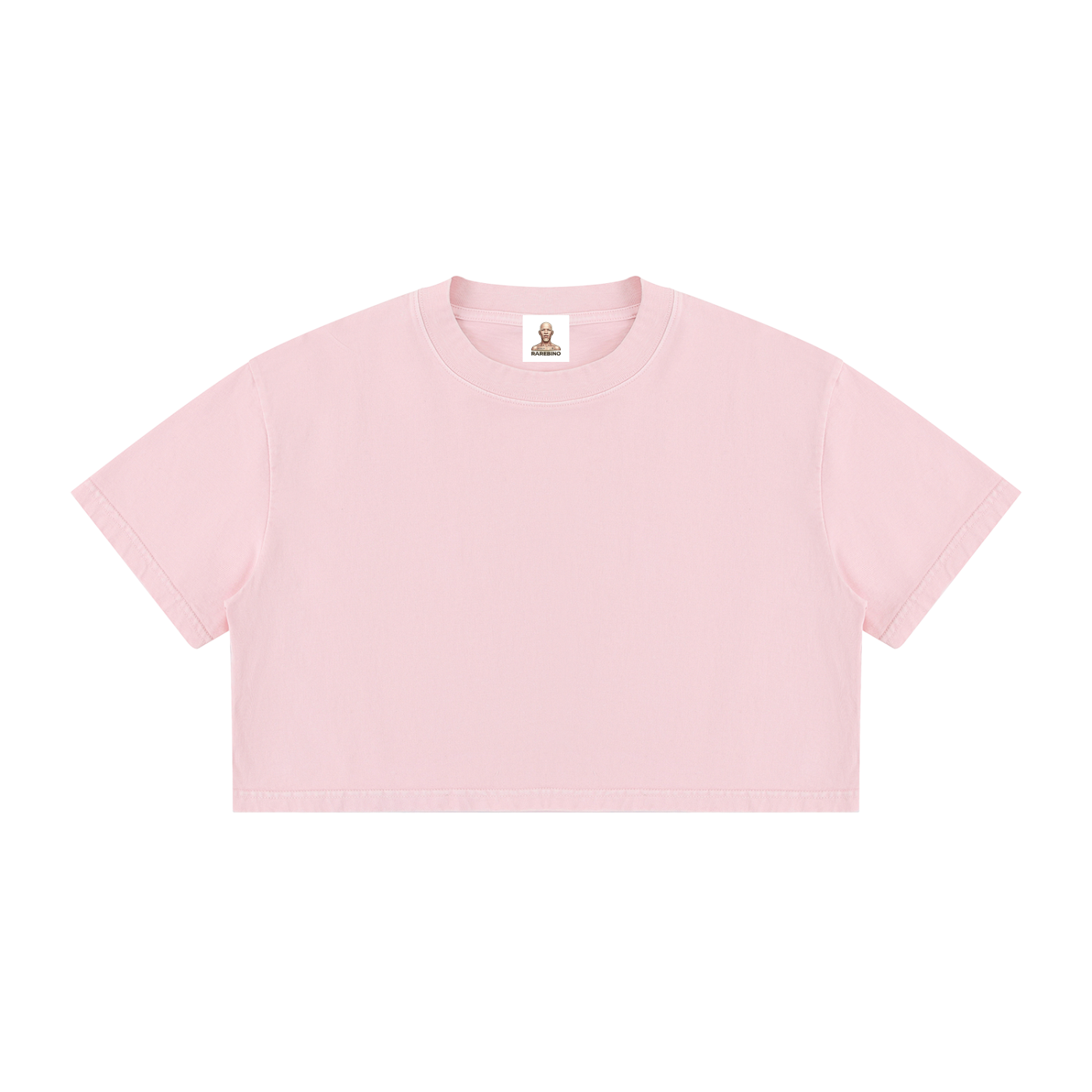 Mineral Wash Cotton Crop T-Shirt by RAREBINO, featuring a relaxed fit and distressed finish, displayed on a hanger.