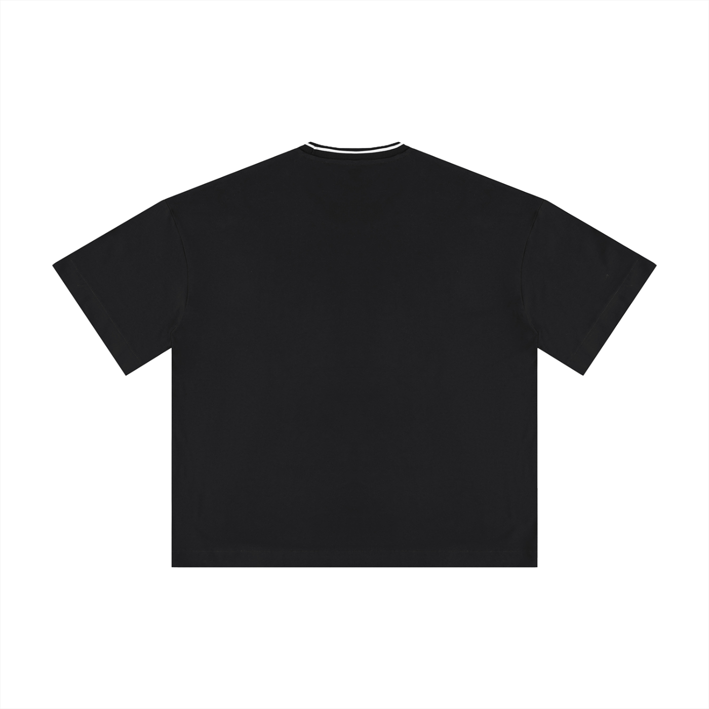 Black boxy ribbed T-shirt by RAREBINO showing a relaxed fit with ribbed fabric and short sleeves.