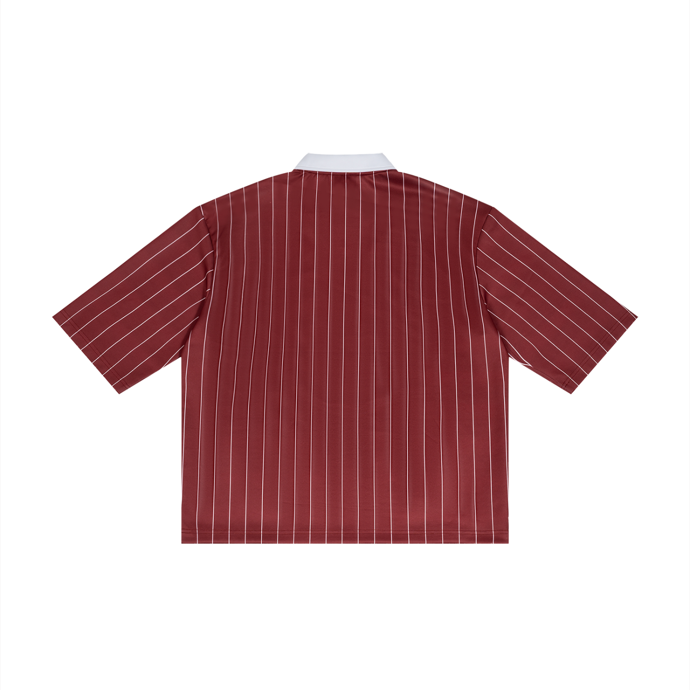 Rarebino pinstripe collared soccer jersey with team crest and player number, featuring a stylish navy and white design.
