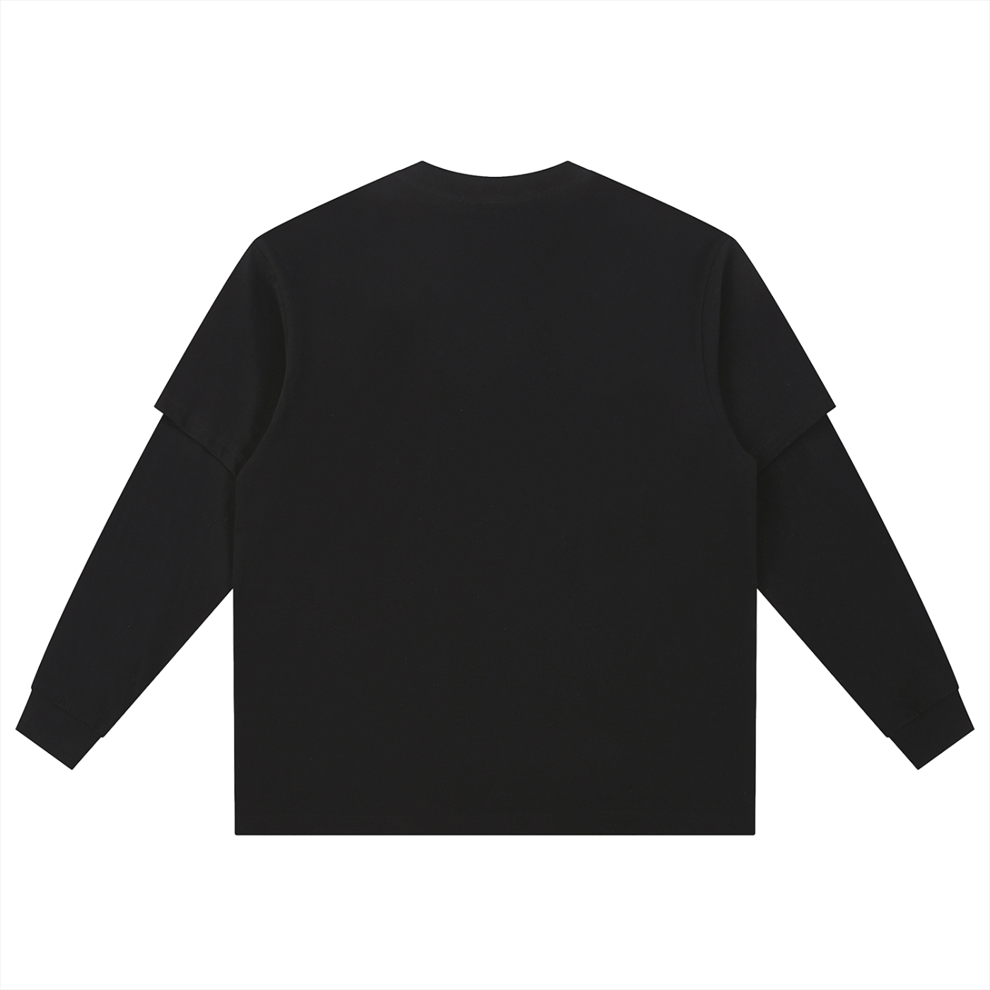 Black layered long sleeve oversized tee by RAREBINO, featuring a relaxed fit and stylish layered design.