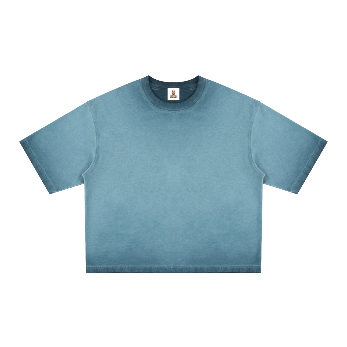 Reverse dyed boxy T-shirt by RAREBINO featuring a relaxed fit and unique color pattern, showcased on a plain background.