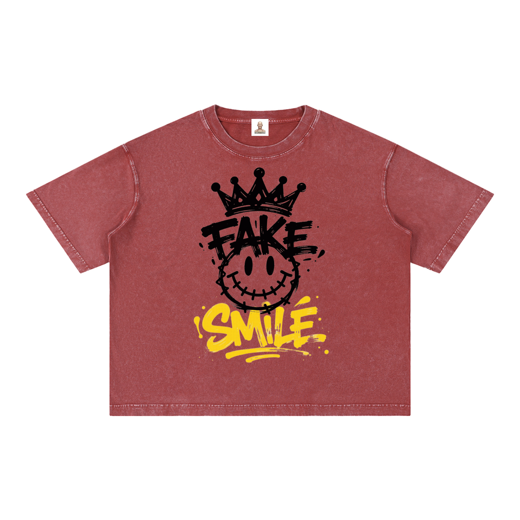 Mineral Wash Boxy Cotton T-Shirt by RAREBINO, showing a relaxed fit with mineral wash texture and short sleeves.