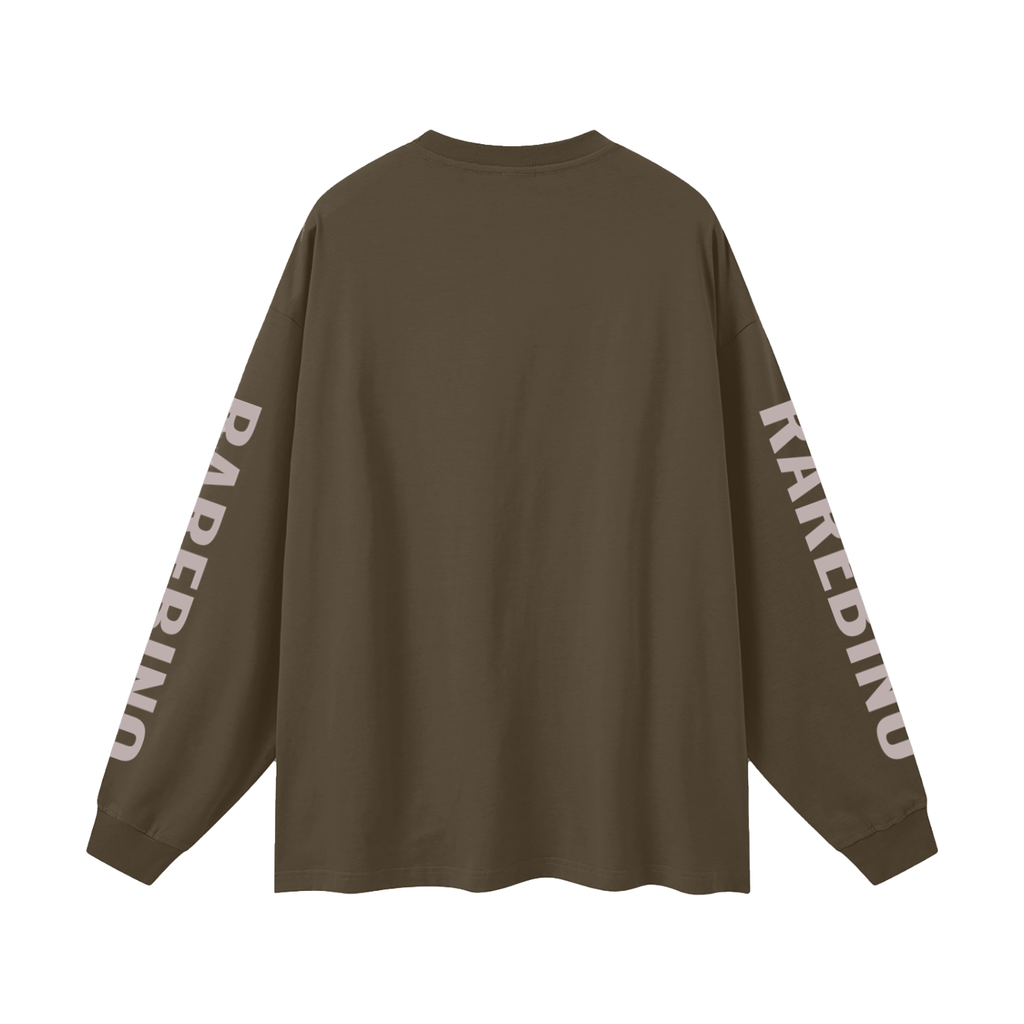 Oversized RAREBINO long sleeve T-shirt in soft fabric, displayed on a hanger with a relaxed fit and casual style.