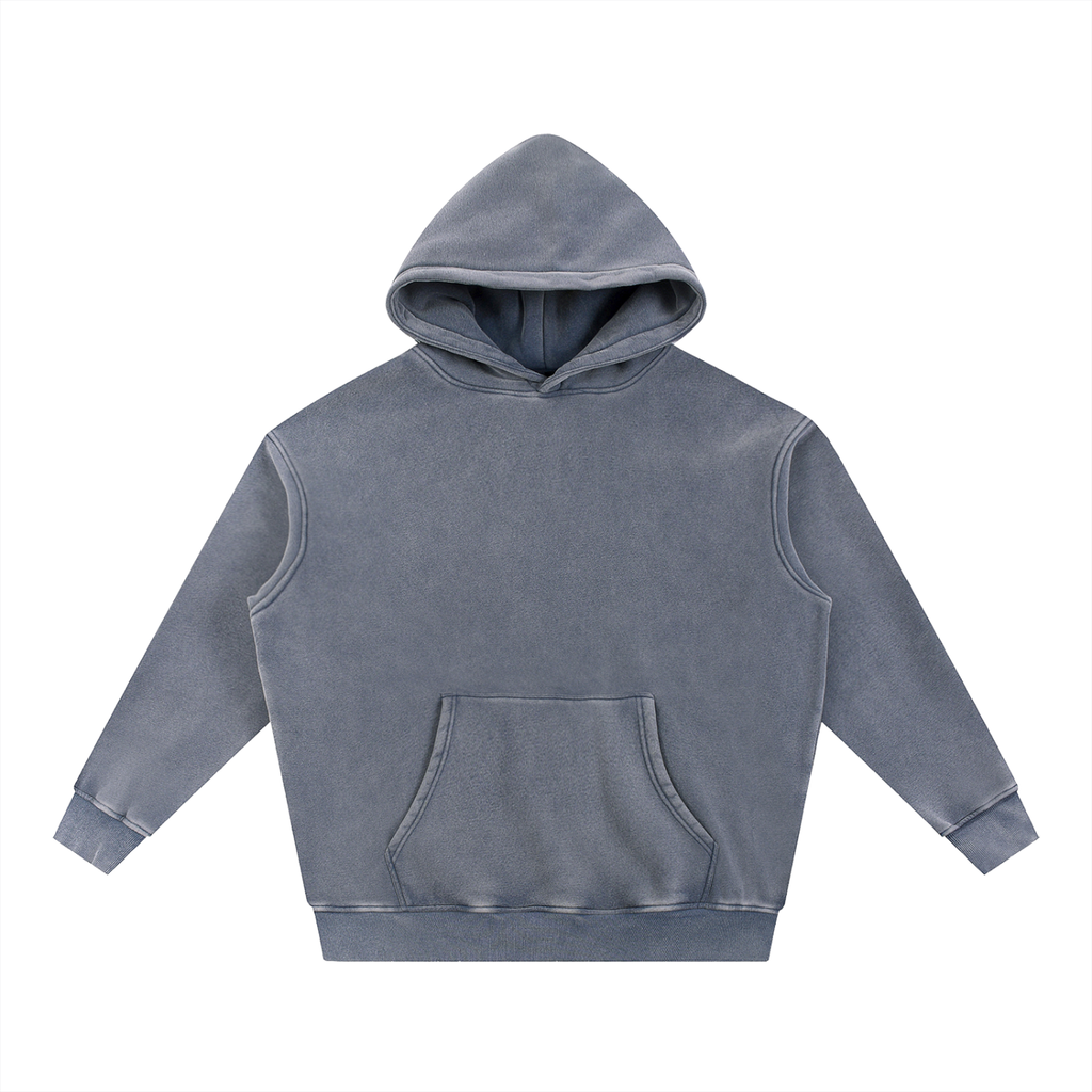 Gray Snow Wash fleece oversized hoodie by RAREBINO, with a relaxed fit and soft textured fabric, displayed on a hanger.