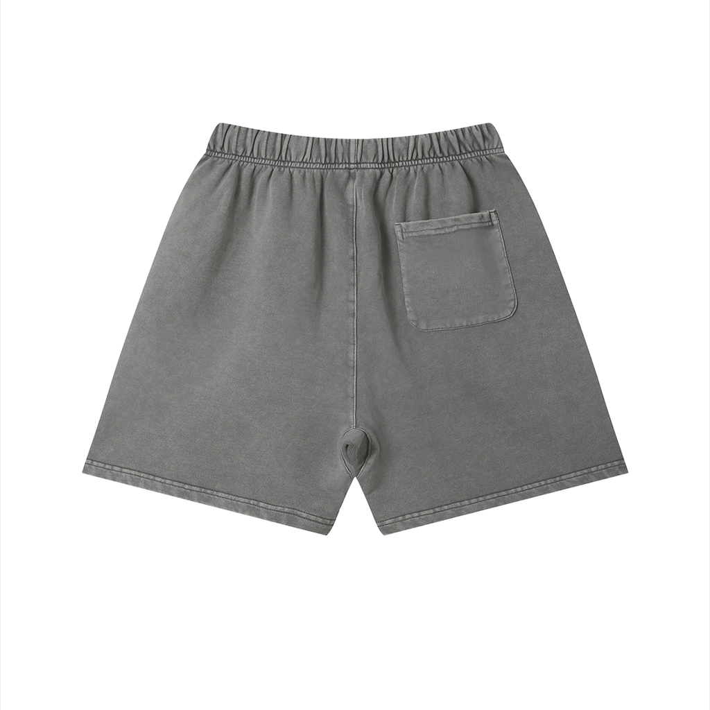 Vintage wash cotton shorts by RAREBINO, showing a casual fit with distressed details and a classic waistband.