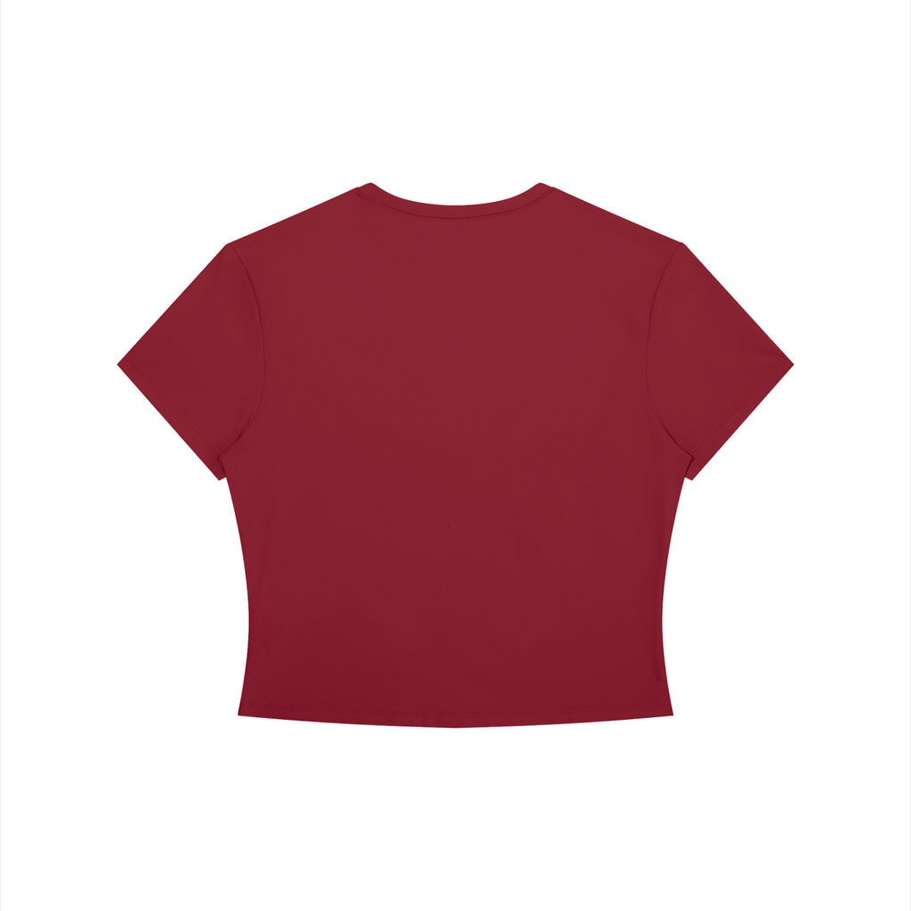 Cream crewneck crop t-shirt by RAREBINO featuring a fitted design and short sleeves, displayed flat on a white background.
