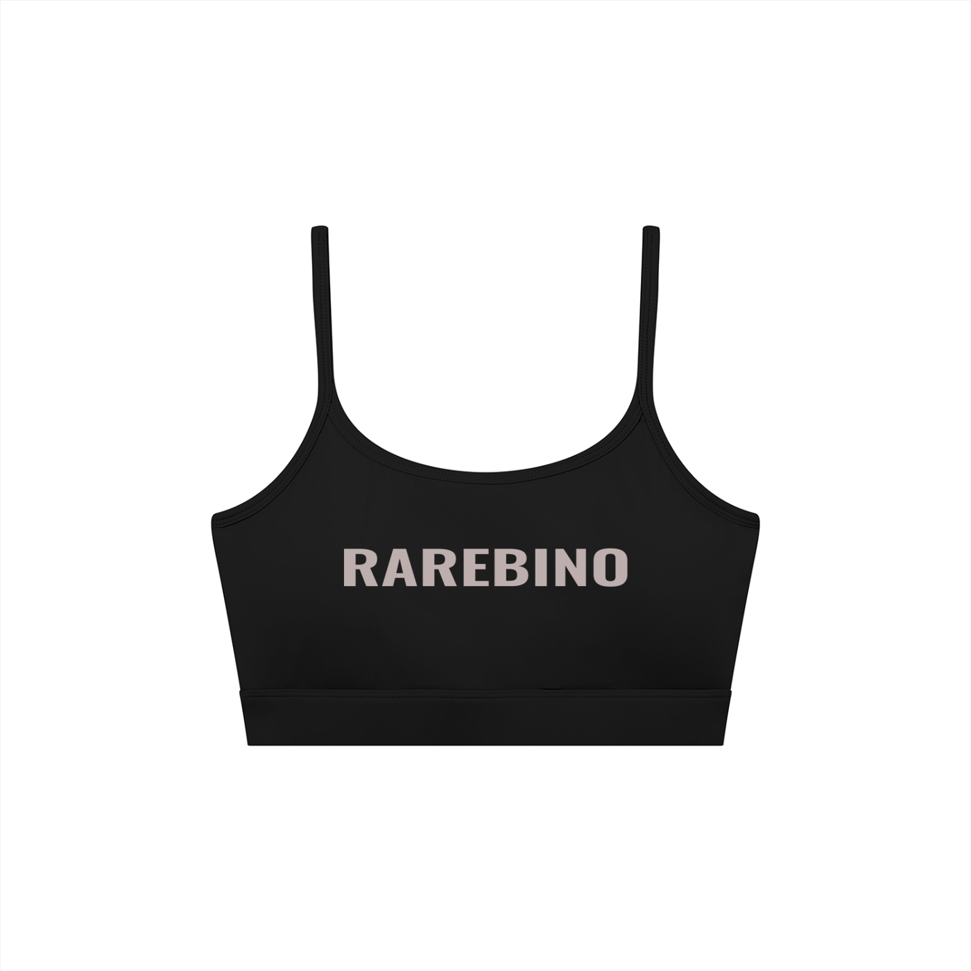 RAREBINO solid U-neck sports bra in black, showing front view with supportive design and smooth fabric for active wear.