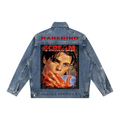 Vintage Wash Zip Up Denim Jacket by RAREBINO with classic collar, front zipper, and distressed denim texture.