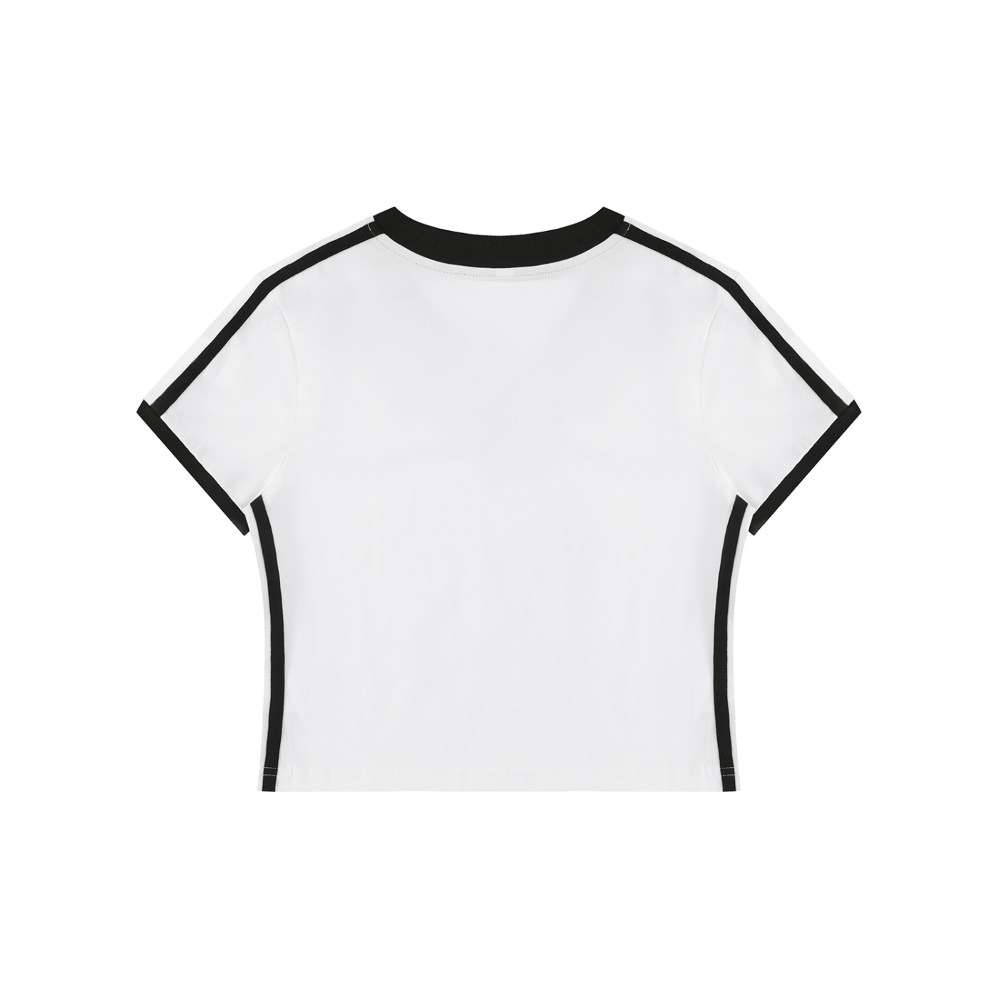 Retro RAREBINO binding V-neck crop T-shirt with short sleeves and vintage-inspired design, shown on a mannequin.