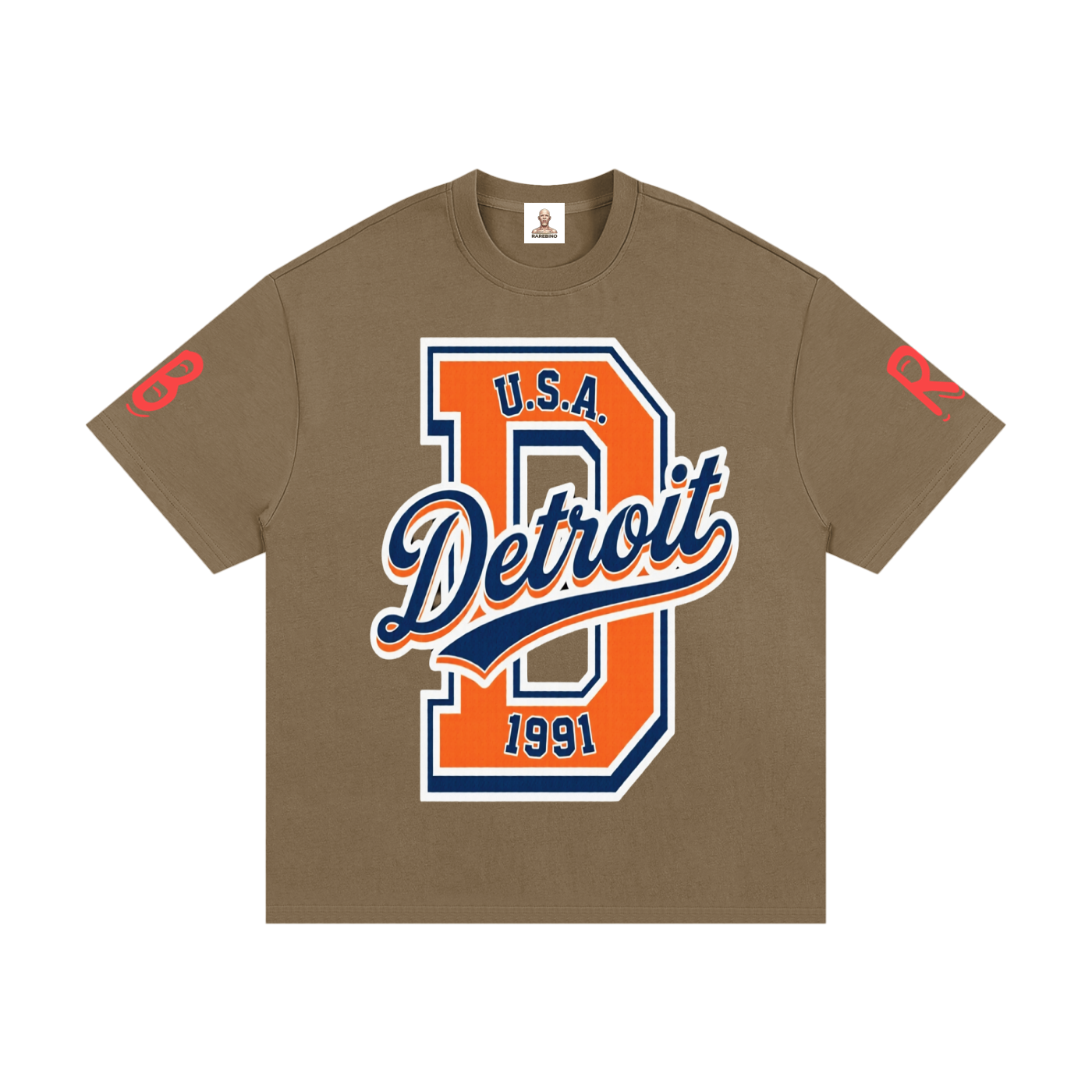 Black RAREBINO Essential Heavyweight Cotton T-Shirt laid flat showing front design and soft, durable fabric.