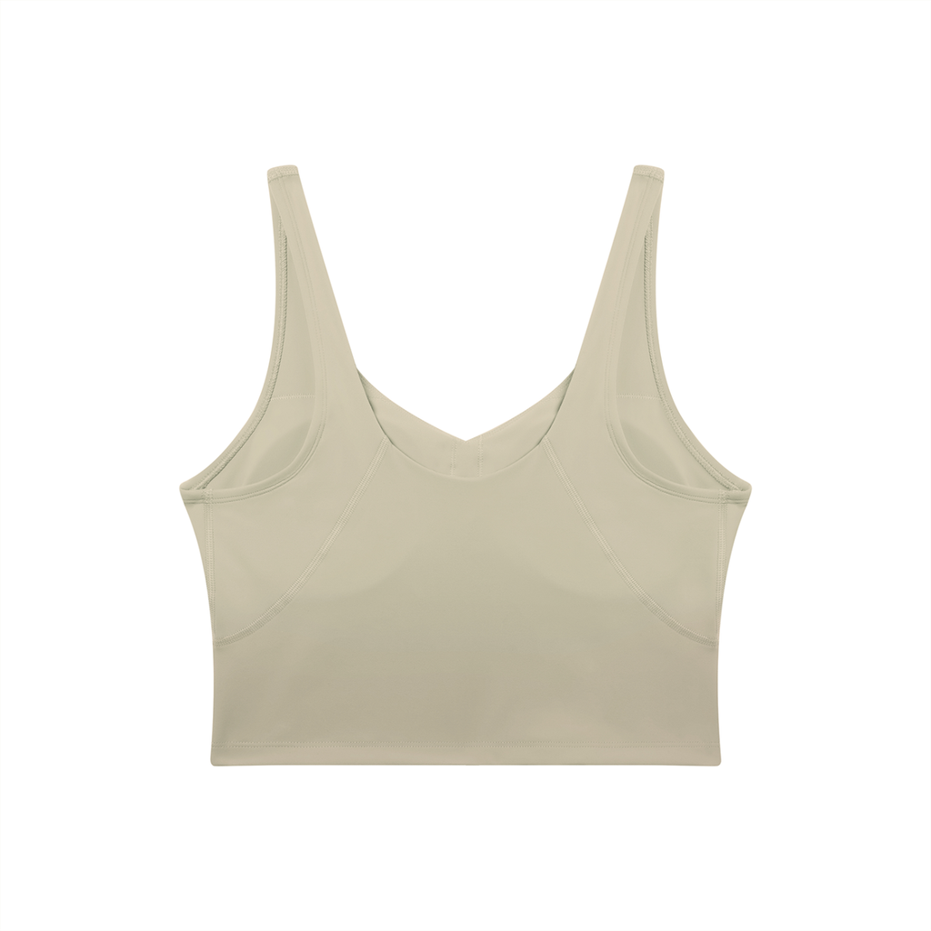 RAREBINO V-Neck yoga sports bra with wide straps and supportive fit, designed for comfort during active workouts.