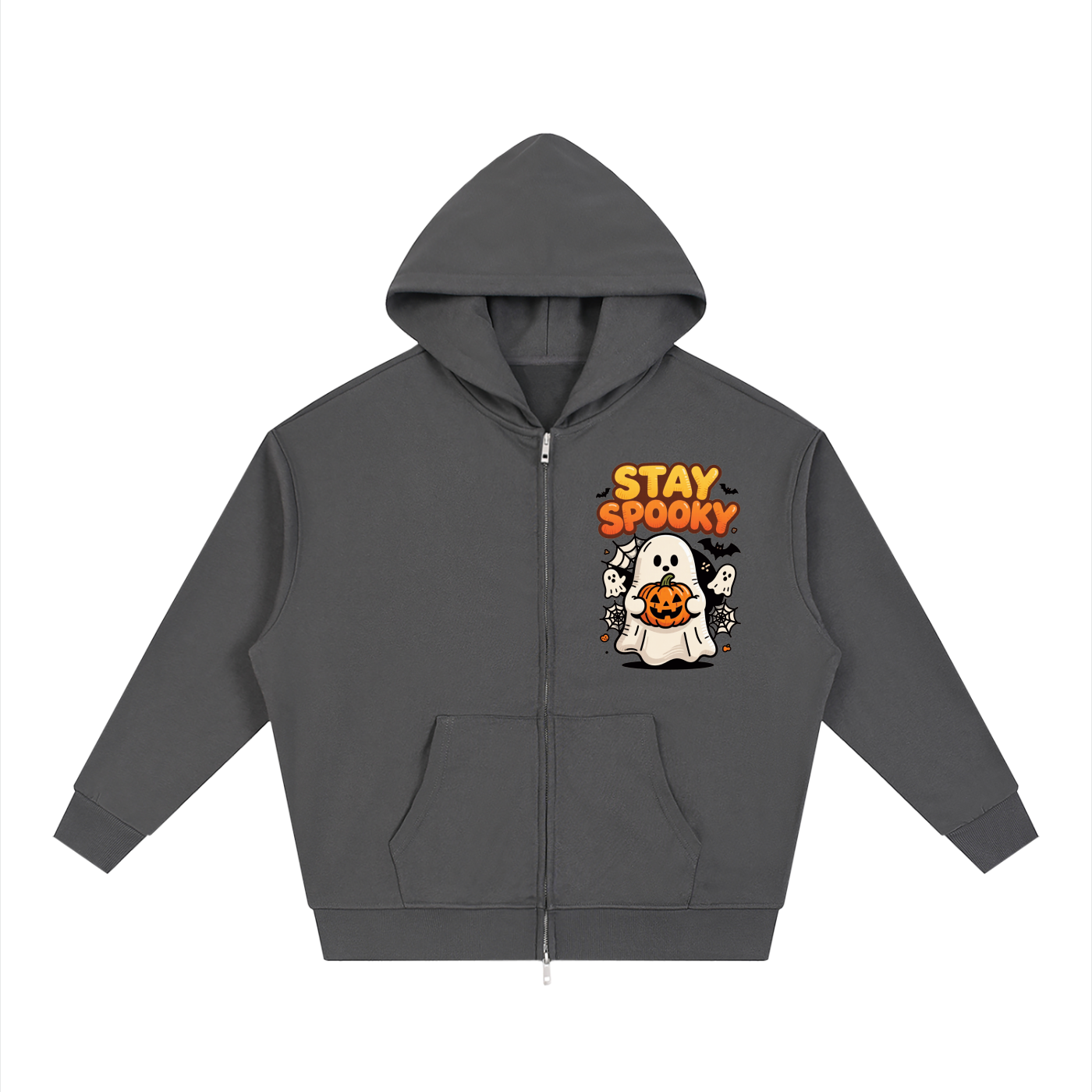 Rarebino loose solid full zip hoodie in black, showing front view with hood and zip closure for casual wear.
