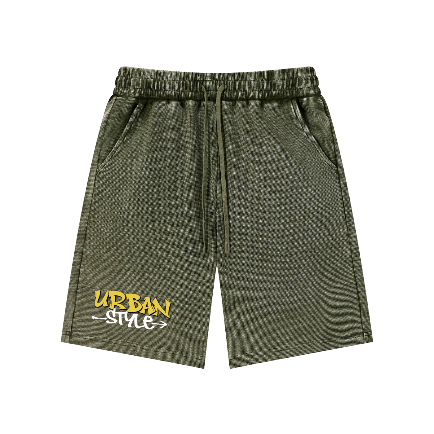 Rarebino mineral wash waffle knit shorts shown in a close-up, highlighting the textured fabric and relaxed fit.