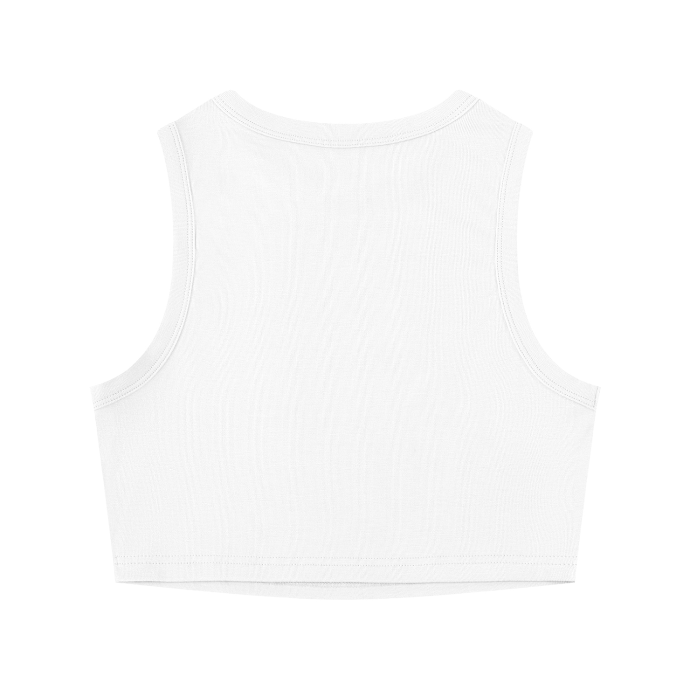 Rarebino tight crewneck crop tank top displayed on a model, showcasing its fitted style and casual sleeveless design.