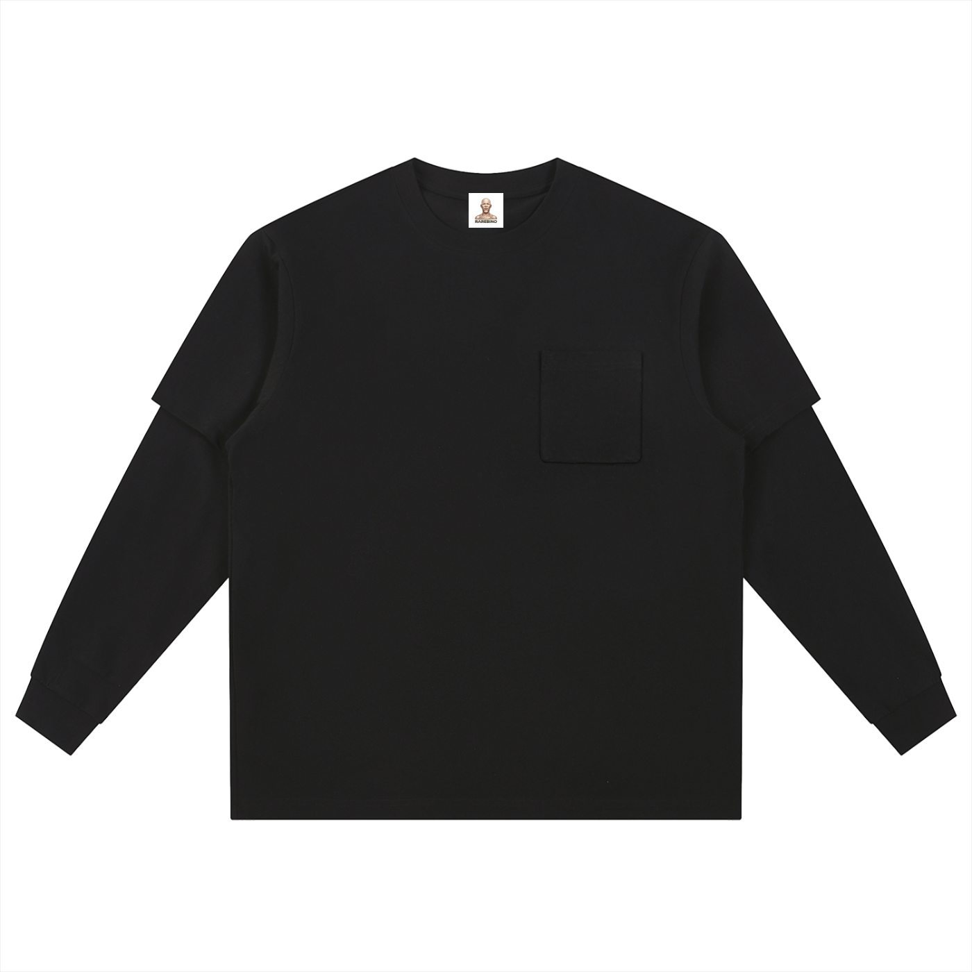 Layered long sleeve oversized tee by RAREBINO featuring a relaxed fit and stylish layered design, shown in the product image.