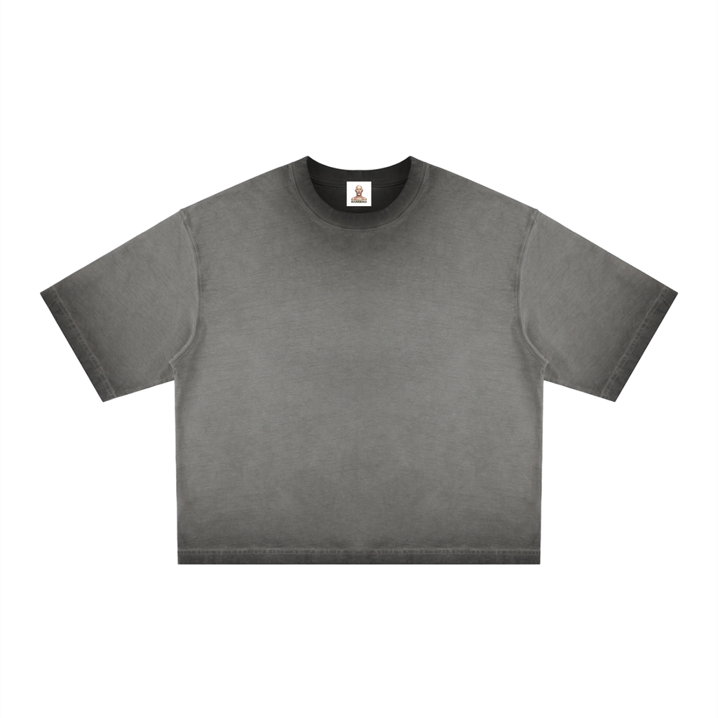 Reverse dyed boxy T-shirt by RAREBINO featuring a relaxed fit and unique color pattern, shown on a white background.