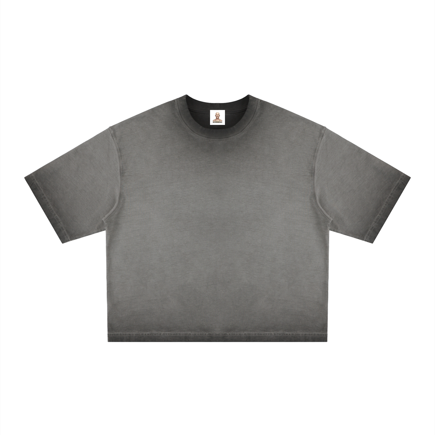 Reverse dyed boxy T-shirt by RAREBINO featuring a relaxed fit and unique color pattern, shown on a white background.