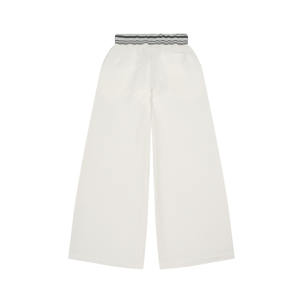 RAREBINO striped waist wide-leg pants showing a high waist, bold vertical stripes, and relaxed fit on a model.