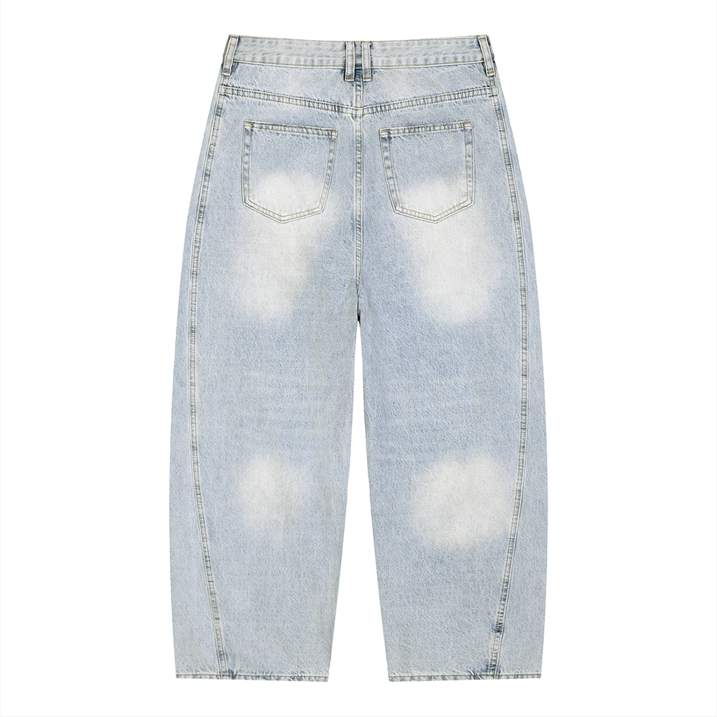 Vintage Wash Sunfade Barrel Leg Jeans by RAREBINO showing faded denim with relaxed barrel legs and classic vintage style.