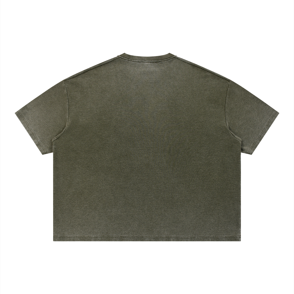 Vintage Wash Sunfade Boxy Waffle T-Shirt by RAREBINO, featuring a textured waffle knit and a sunfaded vintage wash look.