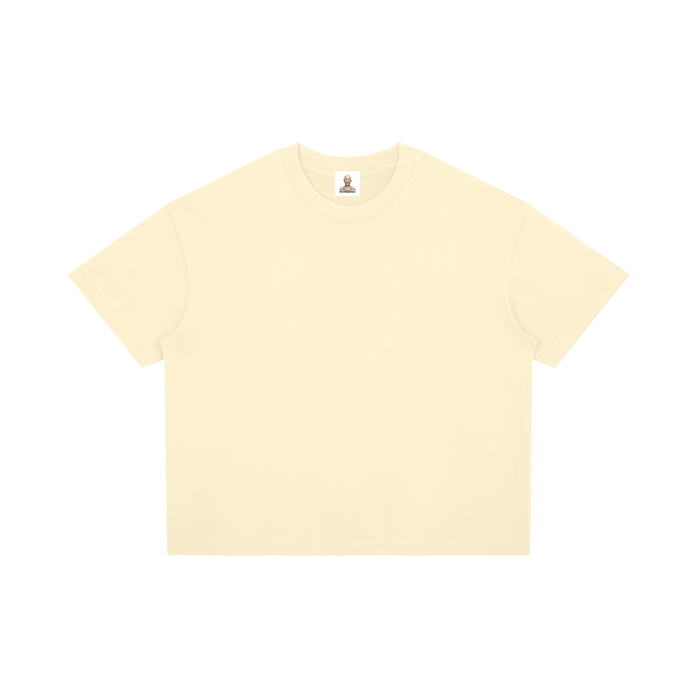 RAREBINO boxy drop shoulder T-shirt with relaxed fit, short sleeves, and neutral color, displayed flat on a white background.