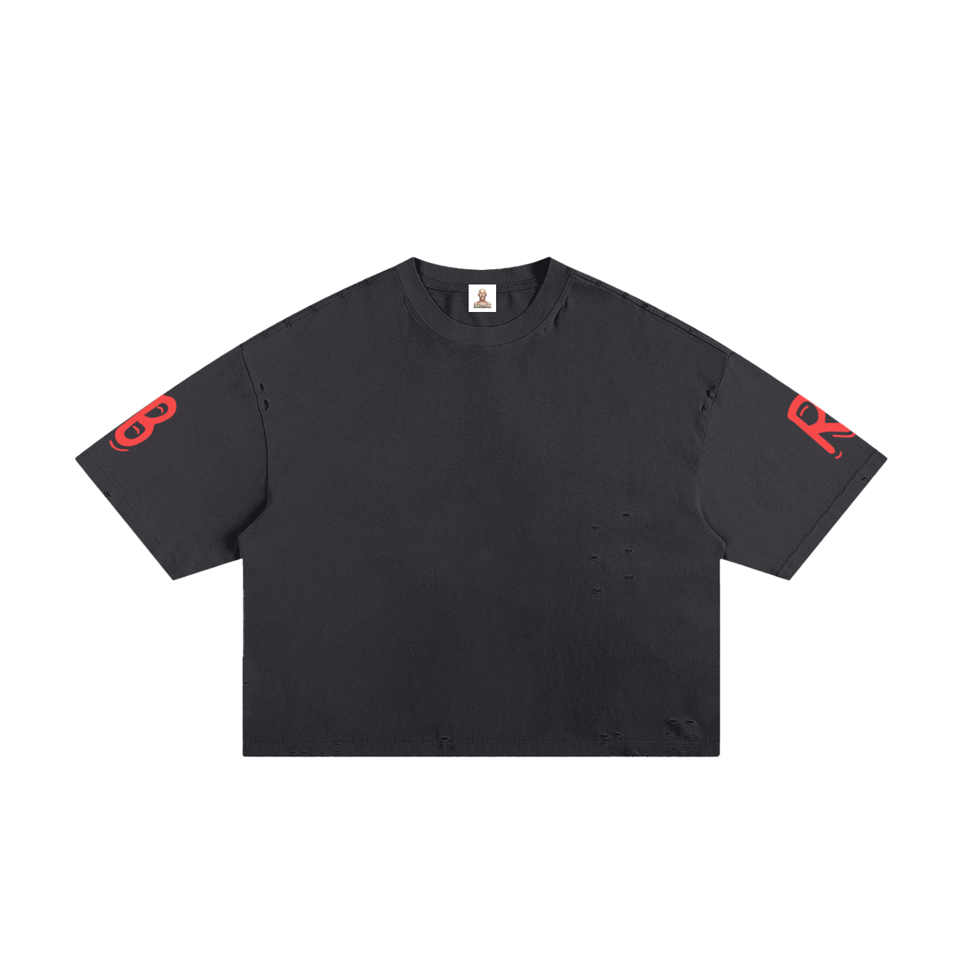 Casual RAREBINO Classic Frayed Boxy Tee in neutral color, featuring frayed edges and a relaxed, cropped fit.